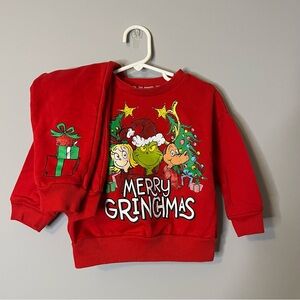 Festive Red Merry Grinchmas Sweatshirt and Sweatpants Set